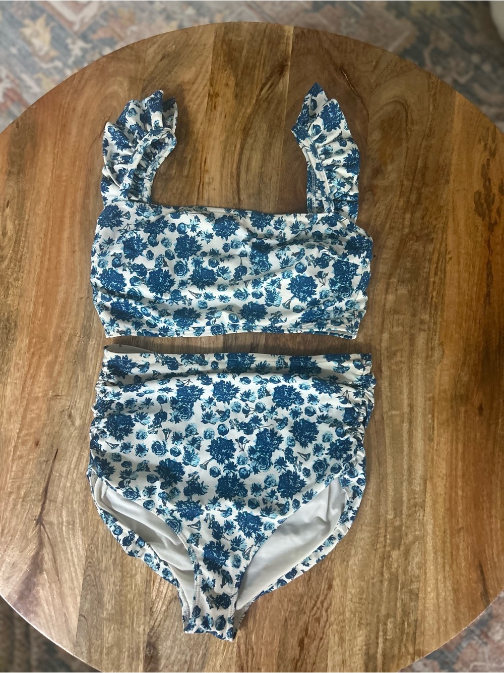 Albion Blue Floral Ruffle Crop Top